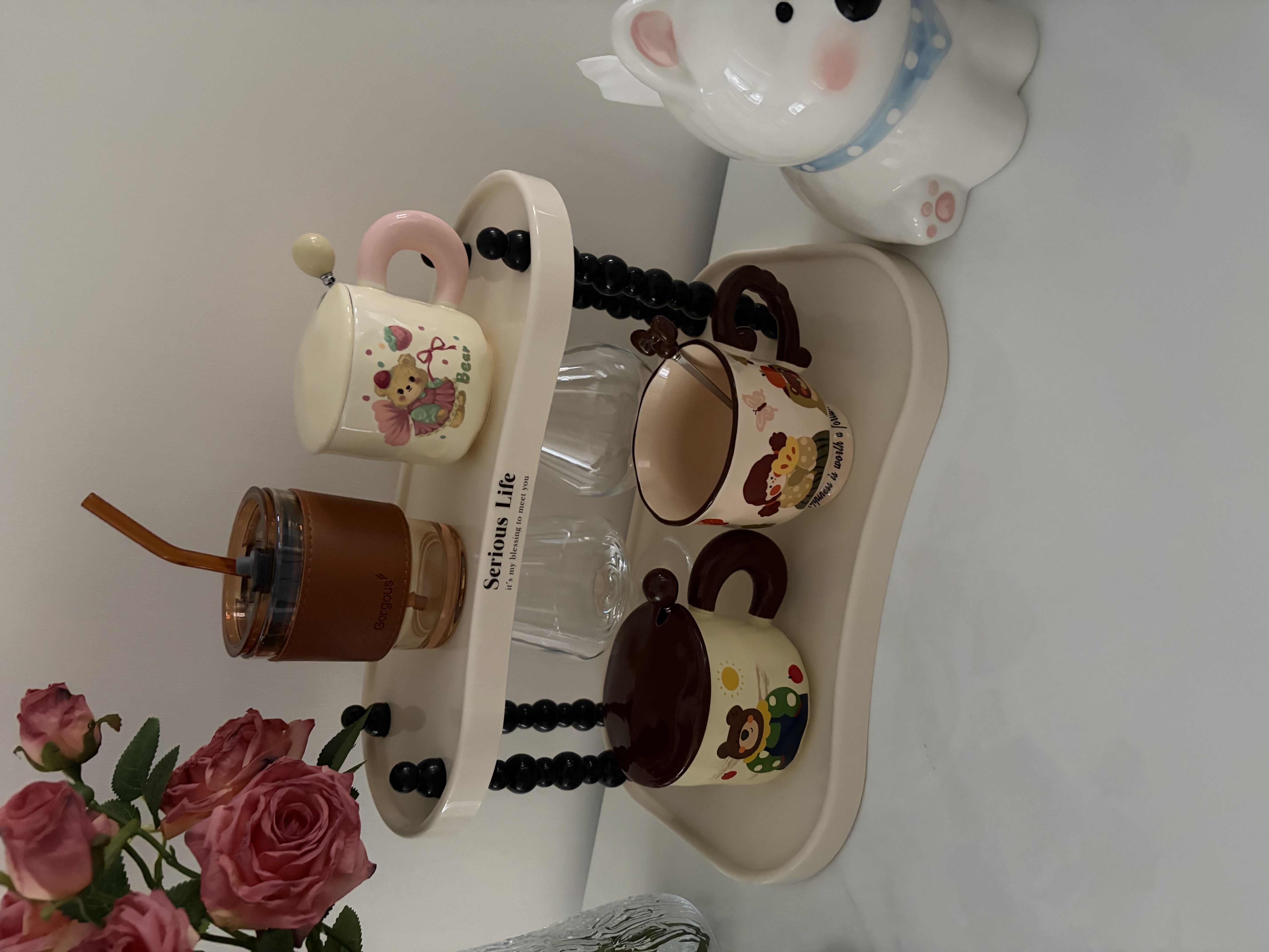 少女心小熊马克杯可爱奶fufu卡通家用带盖水杯送姐妹朋友生日礼物 粉蝴蝶小熊【杯+盖+勺】 1个 320ml 实拍图