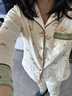 猫人【10A抗菌纯棉防螨】睡衣女士春夏性感星月印花可外穿家居服奶白L 实拍图