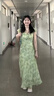 花花公子（PLAYBOY）法式小飞袖碎花连衣裙女夏季2026新款韩系穿搭收腰显瘦气质长裙子 绿色 L  105-120斤 实拍图