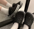 卡骆驰（CROCS）贝雅卡骆班洞洞鞋轻便耐磨一脚蹬休闲鞋女鞋时尚沙滩鞋|205089 黑色/白色-066 45 (290mm) 实拍图