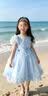 女童公主裙夏季连衣裙儿童礼服蓬蓬裙拖尾泡泡袖表演裙高档绣花裙 蓝色拖尾连衣裙 110 实拍图