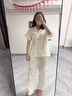 猫人2026年新款棉纱睡衣三件套女夏季短袖长裤短裤春夏全棉家居服妈妈 洋菊花米肤色 XL 实拍图