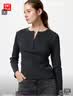 优衣库女装罗纹亨利领T恤/长袖修身短款内搭打底479591 487908 487908/09黑色 2XL 实拍图