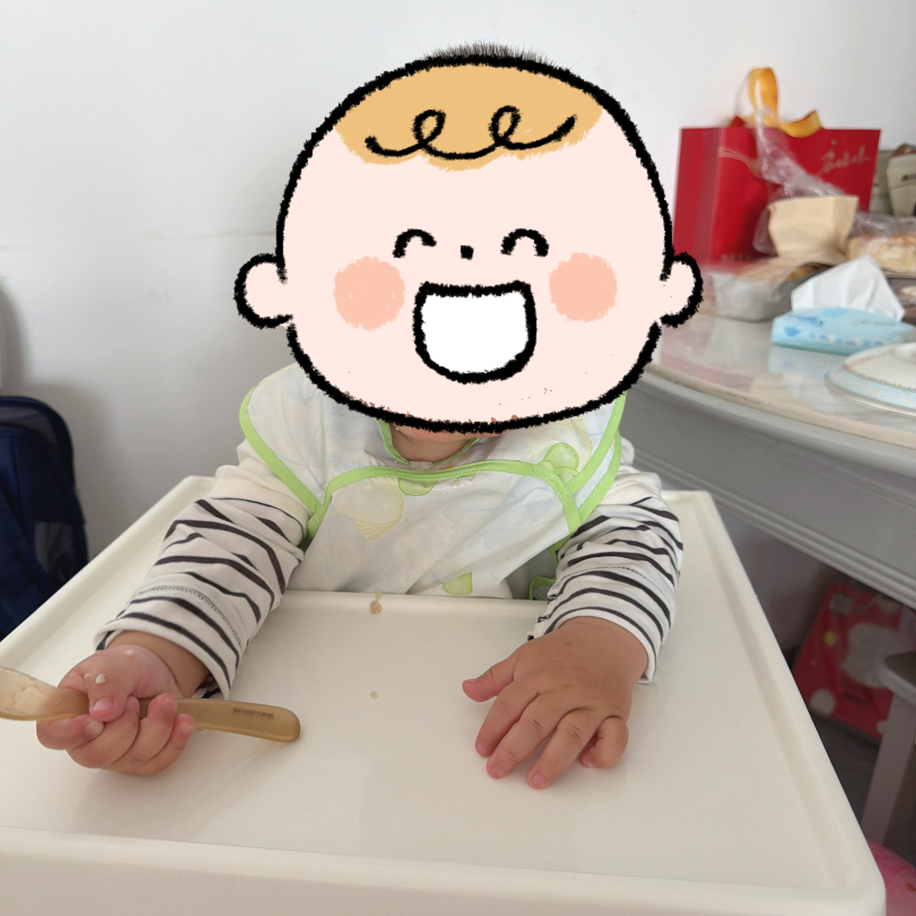 babycare宝宝吃饭罩衣儿童围兜婴儿反穿衣防脏辅食围裙 青提乐章 80码  实拍图