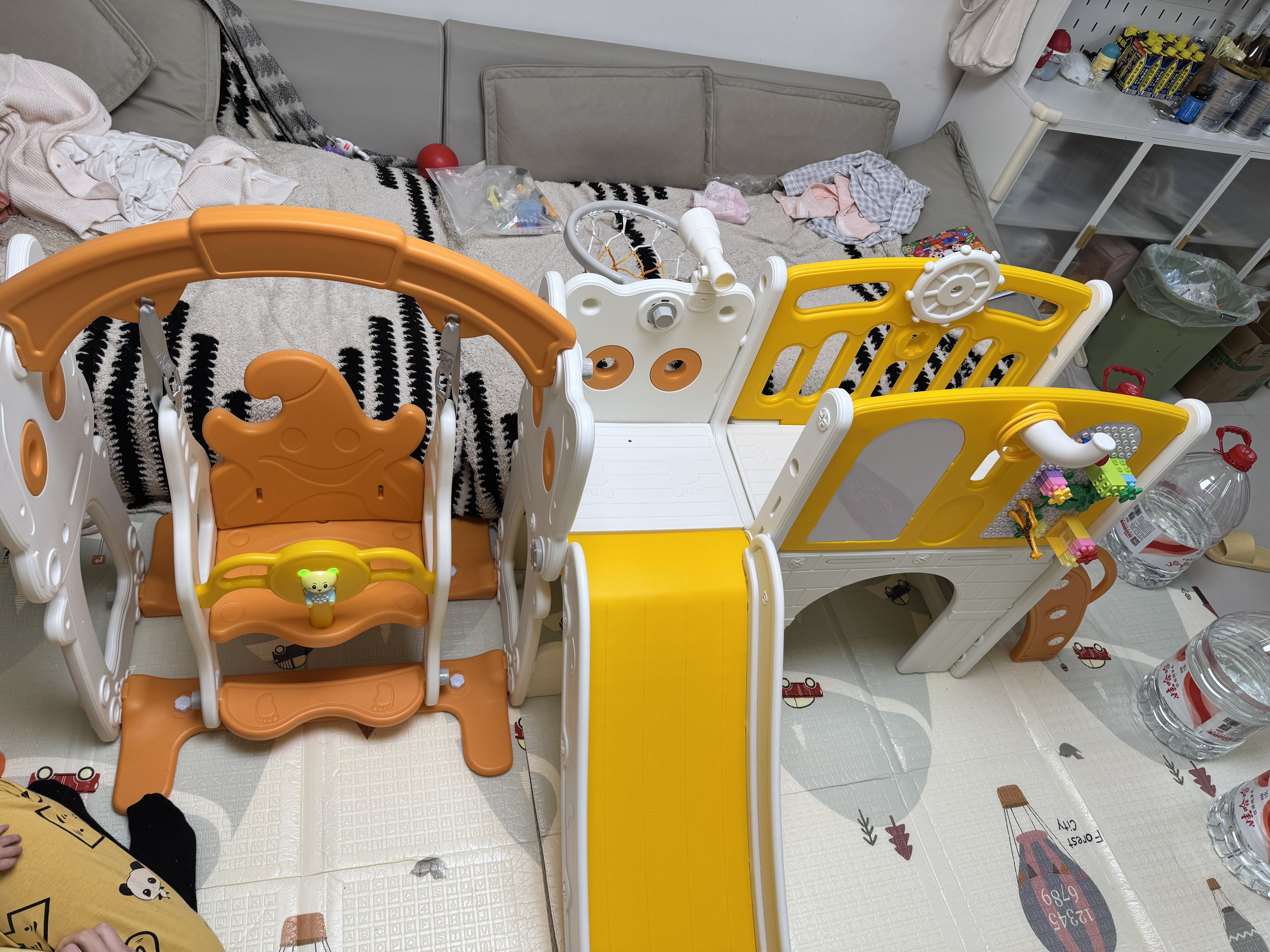 KIDDIPLAY儿童滑滑梯室内家用2至10岁宝宝滑梯秋千二合一攀爬架多功能乐园 橘小神童组合+画板积木过道 无规格 实拍图