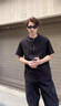gxgjeans男装 黑色半拉链宽松华夫格休闲立领短袖t恤男26夏新品 黑色 L (175) 实拍图