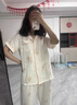 猫人2026年新款棉纱睡衣三件套女夏季短袖长裤短裤春夏全棉家居服妈妈 洋菊花米肤色 XL 实拍图