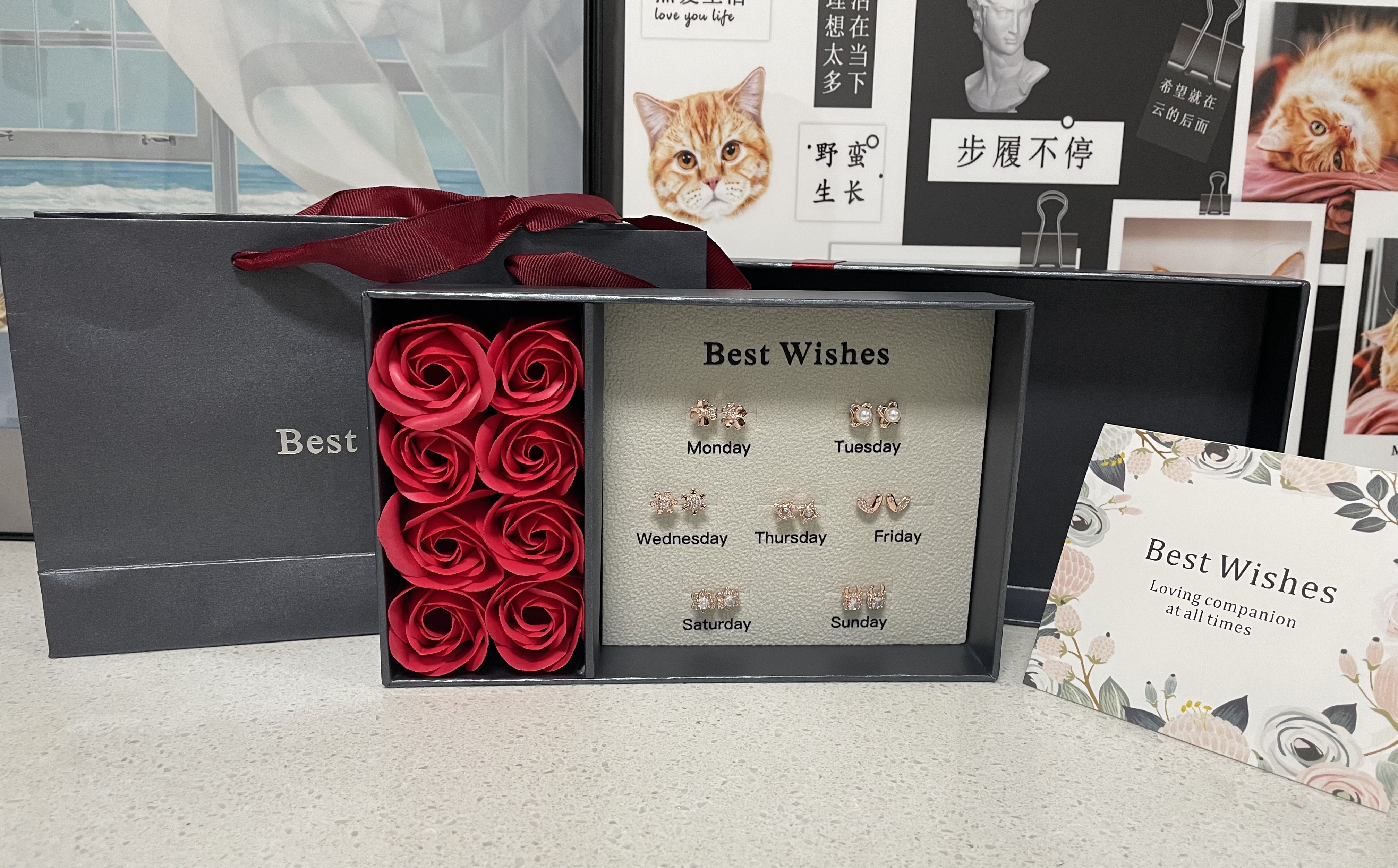 京东鲜花耳钉银针高端礼盒永生花生日礼物女士送女友闺蜜同学老师实用七夕 实拍图