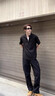gxgjeans男装 黑色半拉链宽松华夫格休闲立领短袖t恤男26夏新品 黑色 L (175) 实拍图