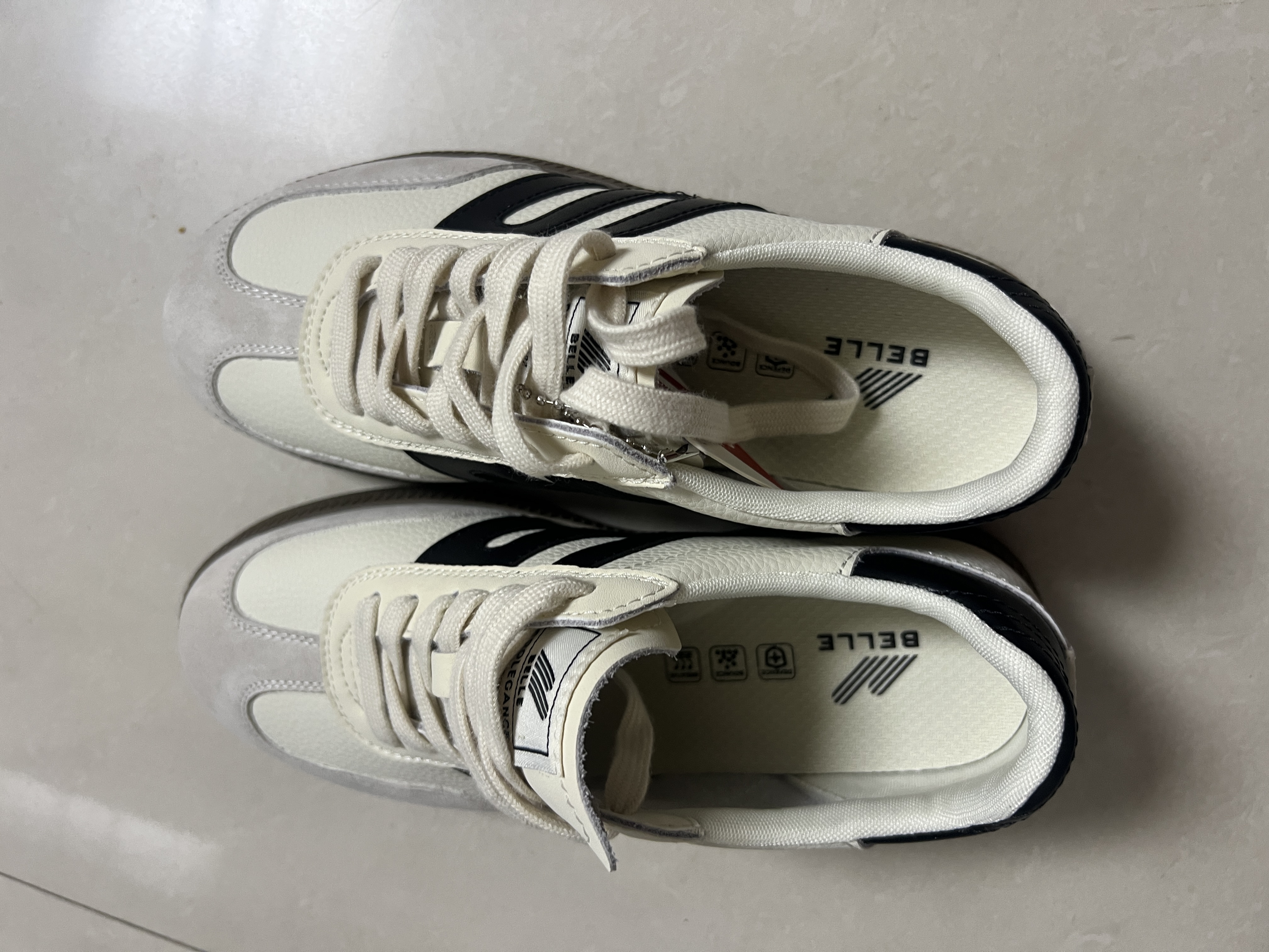 百丽女鞋复古拼色德训鞋春夏季款百搭简约运动休闲鞋B2614AM5 米白 36 实拍图