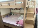 果咖儿樱桃木上下铺双人床2026最新款男孩女孩儿童床全实木字母高低床 梯柜款【裸床+书架+床垫*2+双抽】 上床宽130  下床宽150 实拍图