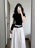 妍莉芬（yanlifen）连衣裙韩系气质穿搭一整套装女2026夏季新款黑色上衣半身裙两件套 黑色上衣+白色半裙【套装】含腰带 L 55/60kg 实拍图