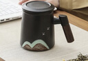 千里江山办公杯水杯高档陶瓷茶水分离杯马克杯带盖泡茶杯 黑色带礼盒 450ml 实拍图