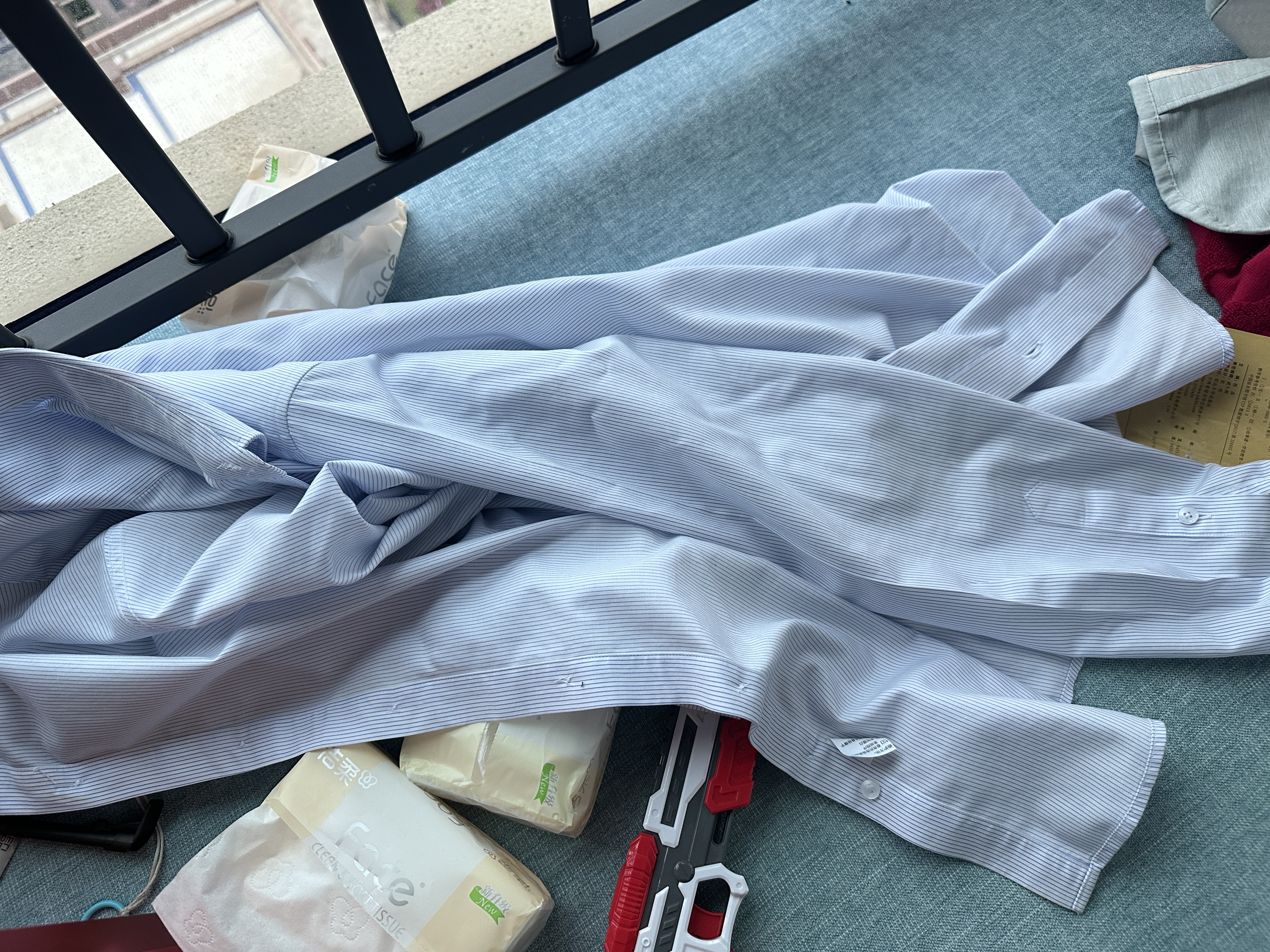 杉杉【DP免烫】长袖衬衫男纯棉条纹春秋商务正装全棉 蓝条纹 40 实拍图