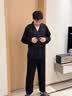 LULU CARTER王鹤棣同款男士真丝睡衣夏秋季薄款大码高端送男友家居服礼盒套装 雅黑色【长袖+长裤】  触感细腻爽滑 无感入眠 L 建议110-140斤 实拍图