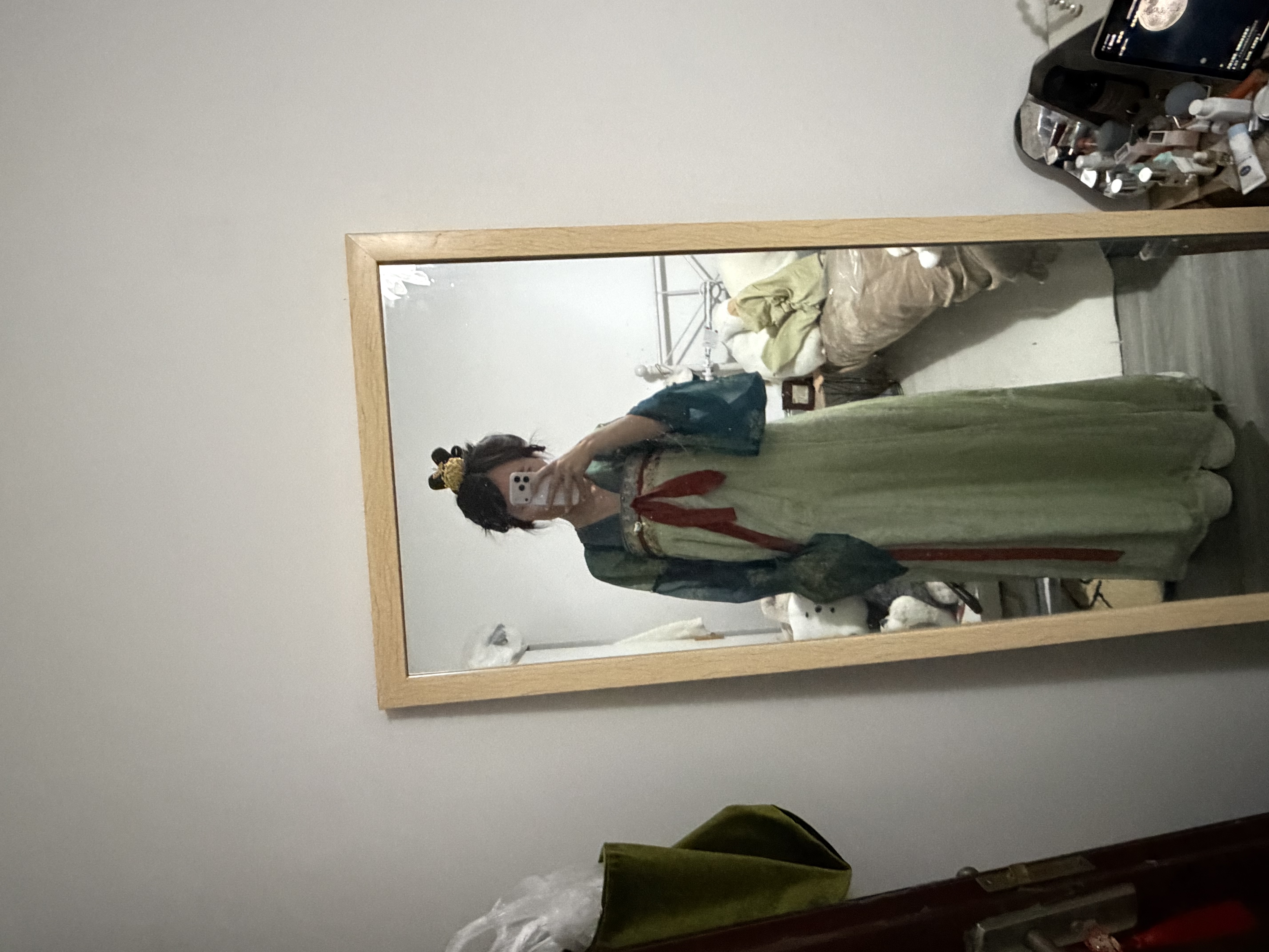 重回汉唐春辰锦原创唐制复原齐胸衫裙襦裙套装披帛汉服女装 上蓝下绿齐胸套装/预售 付款45天内发货 XL 170 实拍图