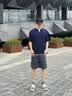 gxgjeans男装  假两件拼接简约休闲短袖T恤男生上衣 26夏新品 藏青色 XL (180) 实拍图