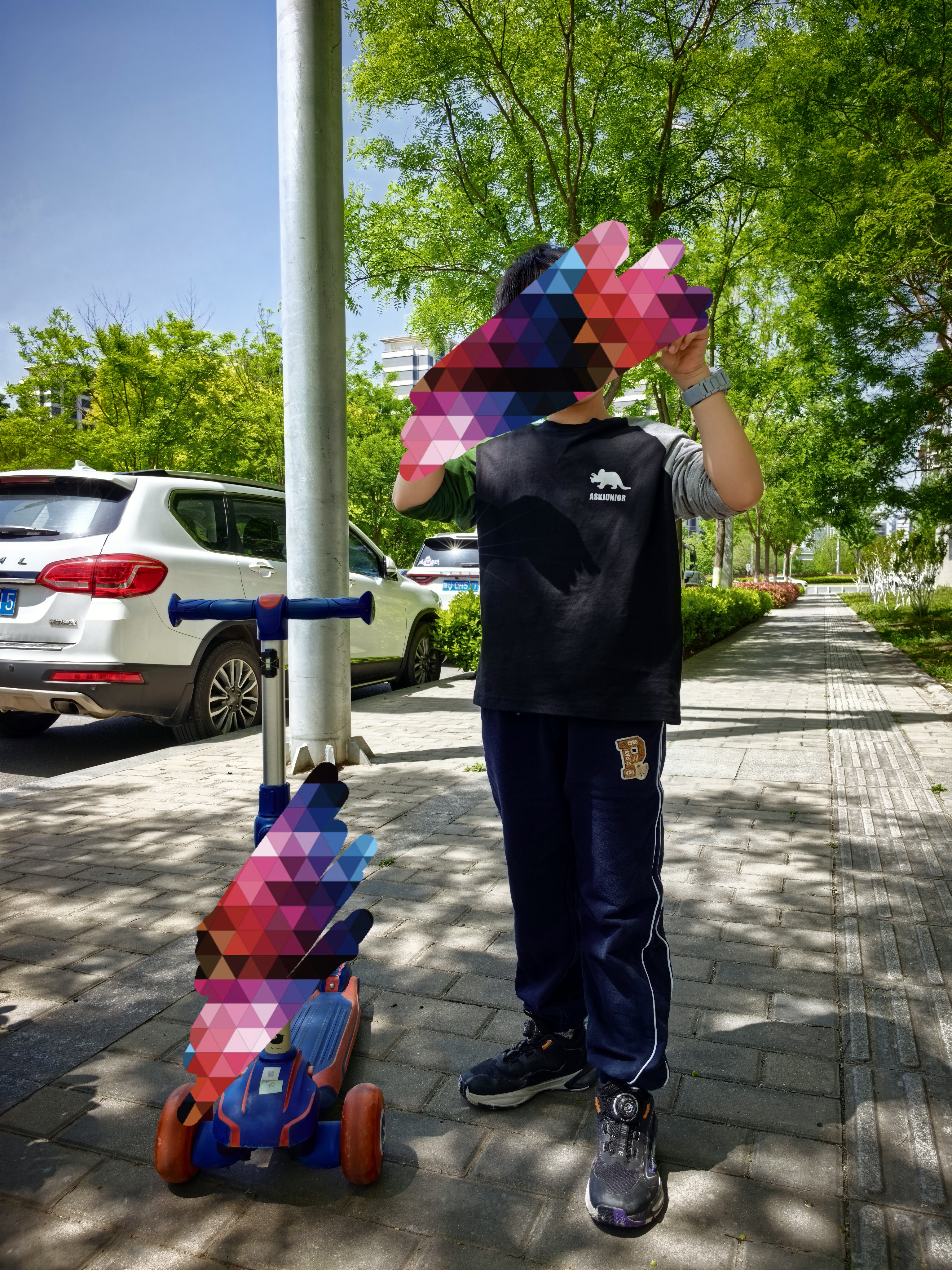 ASK JUNIOR童装儿童T恤秋装长袖男童纯棉跑步运动打底青少年上衣 黑色 140 实拍图