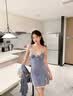 依曼安睡衣女春秋冰丝性感蕾丝五件套薄款吊带睡裙带胸垫夏季女士家居服 银灰五件套 L （95-115）斤 实拍图