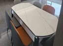 奥利克丝 亮光岩板餐桌椅组合 现代简约实木餐桌可伸缩折叠圆桌吃饭桌子 亮光雪山白-黑白框架轻奢皮椅款 1.35米 一桌六椅【12MM加厚岩板】 实拍图