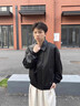 gxgjeans男装 简约设计宽松翻领真皮皮衣夹克外套男士 26春新品 黑色 L (175) 晒单实拍图