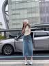 拉夏贝尔牛仔半身裙女夏季新款高腰开叉a字中长款复古包臀裙 复古蓝 S 实拍图