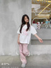 喜诗莱卫衣女连帽2026春秋新款小清新韩版学院风宽松慵懒风小个子套装女 粉色卫衣+牛仔裤 881# M 建议95-110斤 实拍图