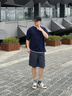 gxgjeans男装  假两件拼接简约休闲短袖T恤男生上衣 26夏新品 藏青色 XL (180) 实拍图
