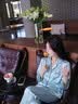 桑罗（SANGLUO）明星同款玻尿酸真丝睡衣套装女条纹可外穿家居服女七夕情人节礼物 晨曦蓝【条纹嵌条】 XL 实拍图