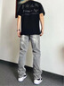 春夏季美式复古vibe裤子高街水泥灰色牛仔裤男宽松微喇叭直筒长裤 3566灰色 L 实拍图