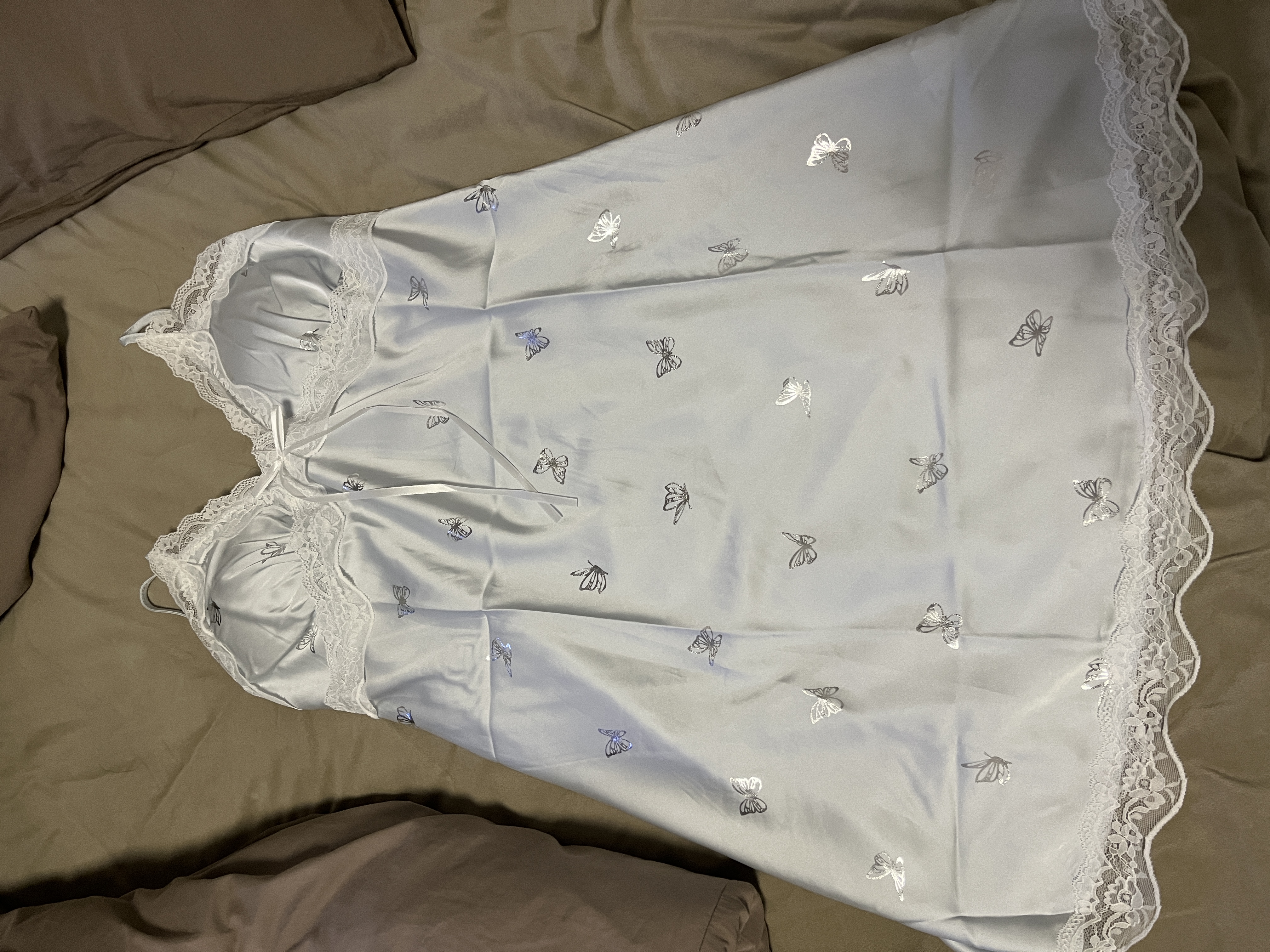 俞兆林睡裙女蕾丝性感蝴蝶吊带睡衣女青灰纯欲风睡裙甜美冰丝家居服 实拍图