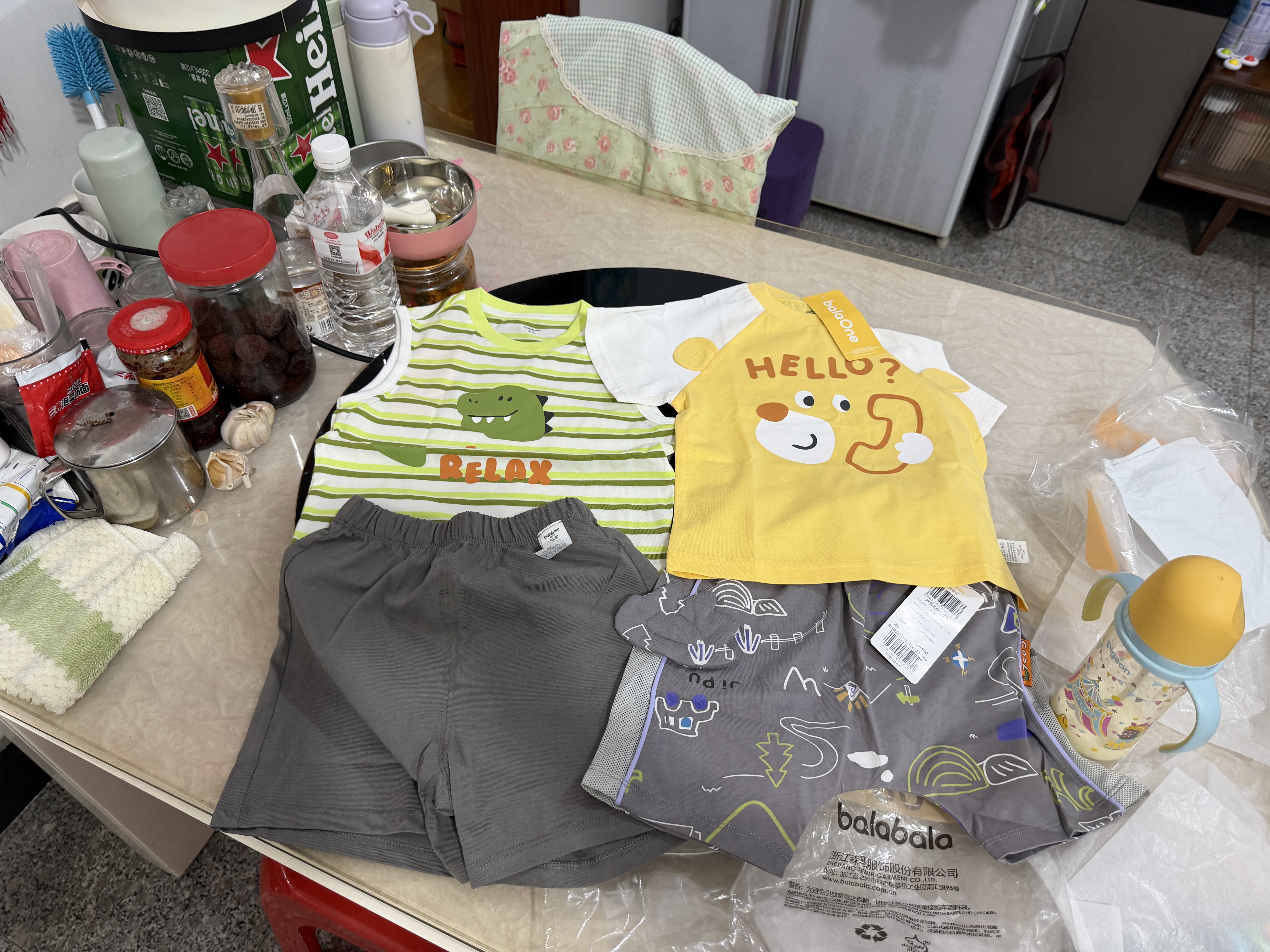 童泰（TONGTAI）宝宝短袖套装夏季纯棉婴儿上衣儿童内衣男女童短裤提花绿色100cm 实拍图