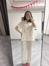 猫人2026年新款棉纱睡衣三件套女夏季短袖长裤短裤春夏全棉家居服妈妈 洋菊花米肤色 XL 实拍图