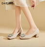 达芙妮单鞋女气质方头粗跟水钻高跟鞋通勤女鞋子4023101037 米色 38 实拍图
