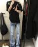 凯普蒂夏季潮牌花卉新款刺绣街头短袖男女宽松美式情侣重工上衣短袖 黑色 【高质量刺绣】 【送运费险】 M (165/95-115斤) 实拍图