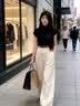 艾珠儿（Aizhuer）韩系巨好看穿搭一整套2026新款黑色短袖t恤女夏季阔腿裤两件套装 黑色上衣+杏色裤子【套装】含腰带 M 45/55kg 实拍图