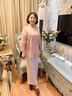 戴妈妈妈妈装套装夏装2025中老年女装新中式50-60岁时尚洋气雪纺小衫t恤 绿色短袖+米色九分裤 3XL 建议115-130斤 实拍图
