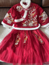 女童汉服连衣裙冬款拜年服中国风新款古装过年冬季儿童新年服唐装 2057酒红色套装 130 身高110-120建议36-42 实拍图