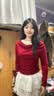 啄木鸟红色圣诞一字肩打底针织衫女秋冬蕾丝拼接假两件上衣修身内搭 红色 M 实拍图