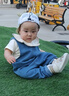 婴儿套装背带款哈衣萌娃宝宝外穿爬服新生幼儿衣服春秋装外出两件 天蓝色 双斗牛仔套装 100 (28-35斤） 实拍图