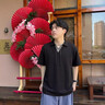 WASSUP HERMU官方短袖套装男夏季松弛慵懒风T恤拼接系带V领假两件装休闲POLO衫 白色上衣 XL （推荐120-140斤） 晒单实拍图