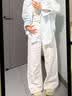 拉夏贝尔韩系碎花阔腿牛仔裤女刺绣高腰宽松显瘦直筒裤 白色【常规款】 M 实拍图