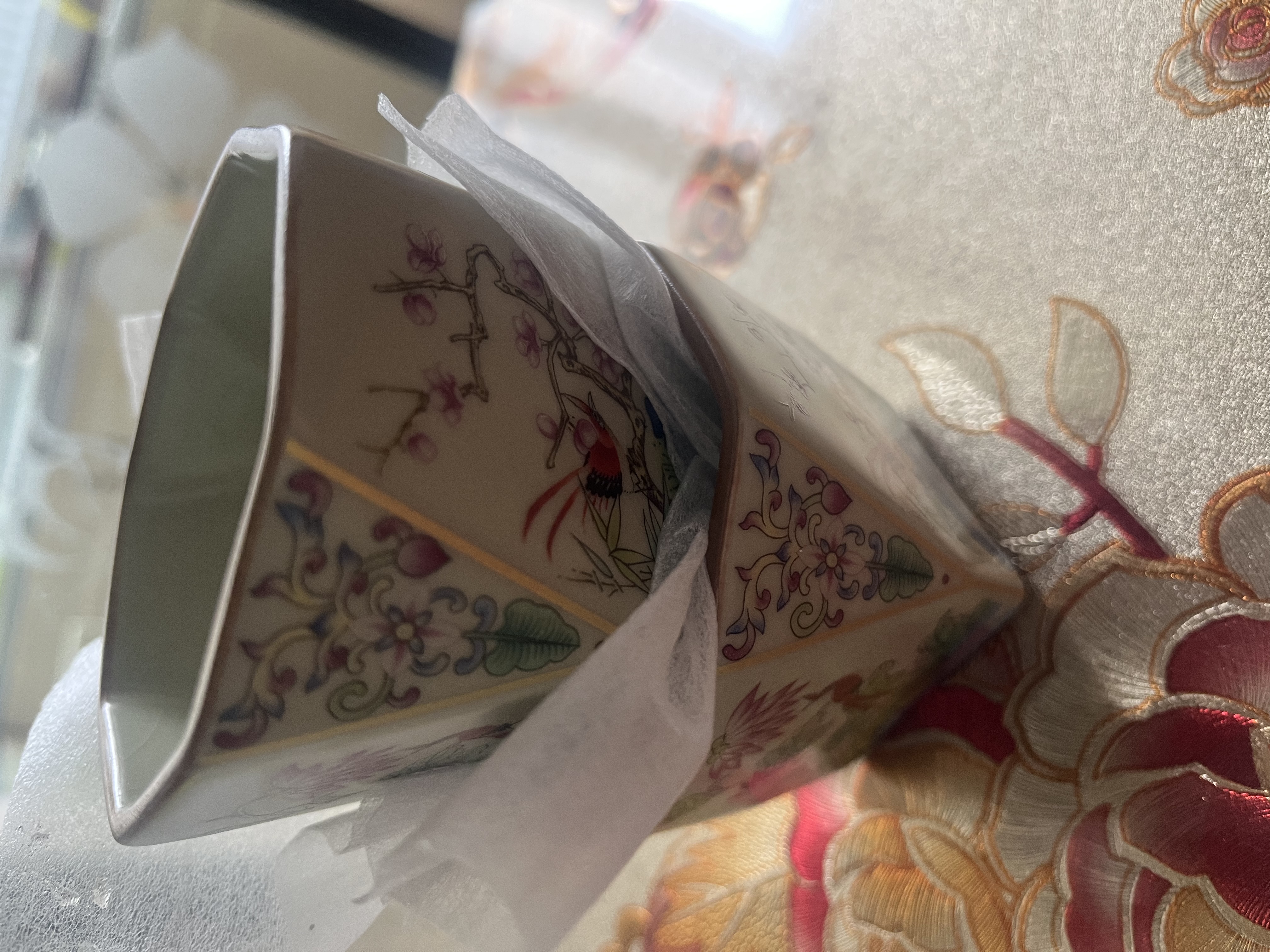 仿宋汝窑金鸡报晓八方杯单杯中式复古陶瓷茶杯高档主人杯品茗杯子 缠枝莲-梅兰竹菊  【八方杯-160ml】 实拍图