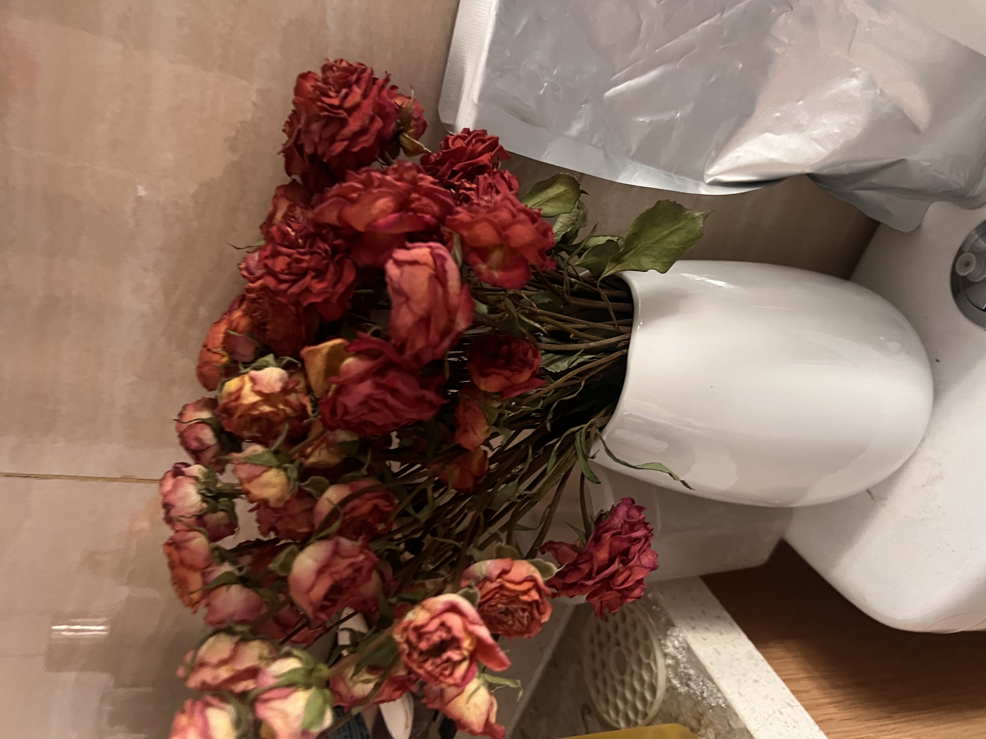 蜀门白色大口径北欧创意陶瓷高级感装饰干花花瓶餐桌客厅插花鲜花摆件 海洋心中（亮白） 实拍图