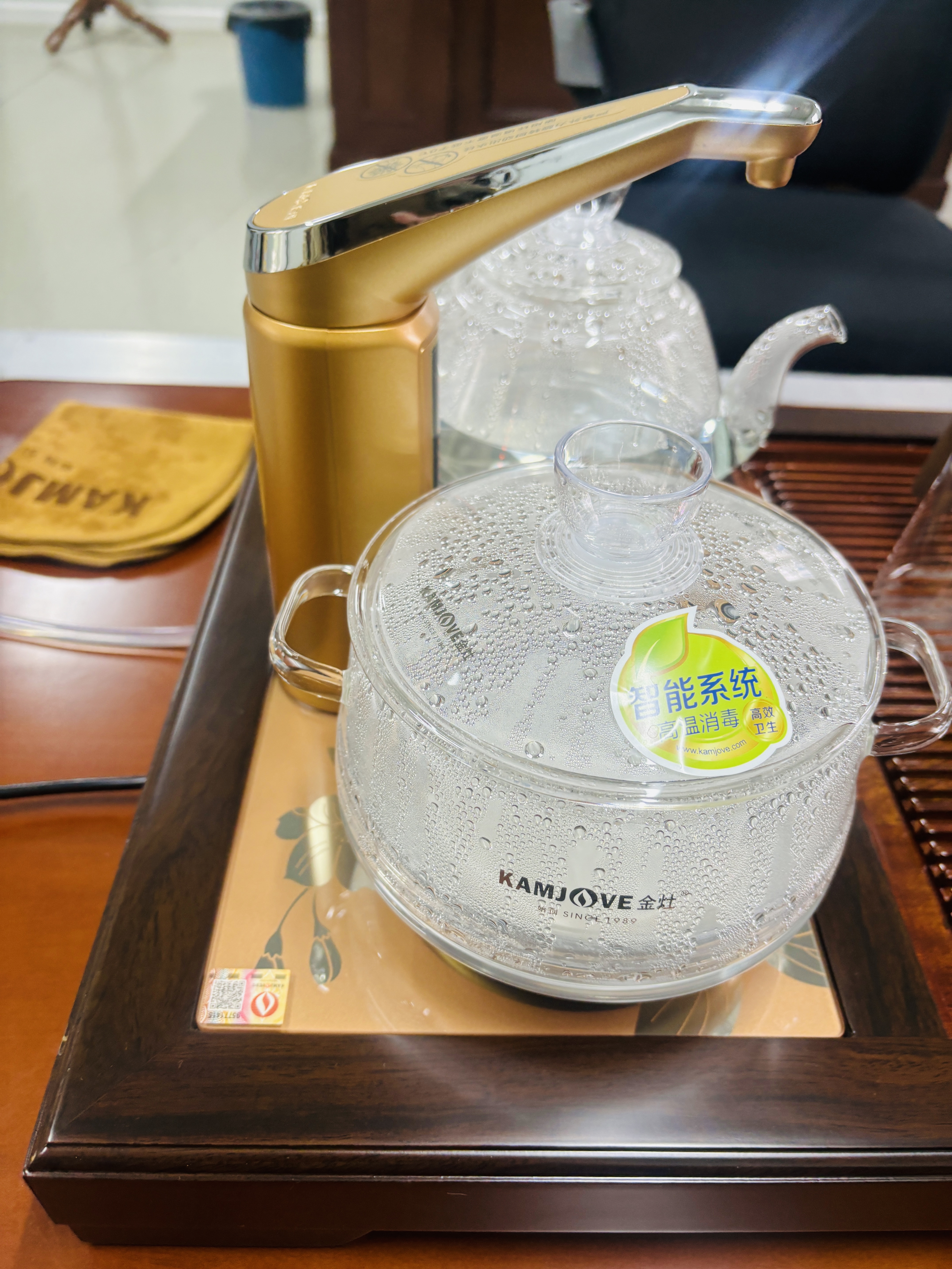 金灶（KAMJOVE）实木茶盘带烧水壶一体 自动上水茶具泡茶器全套茶台茶盘套装R-190 搭配G9 陶瓷茶具 茶水桶 实拍图