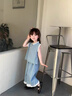G.duck小黄鸭女童夏装牛仔套装2026新款儿童阔腿裤两件套宝宝夏季衣服 浅蓝色 120 (建议105-115cm 4-5.2周岁) 实拍图