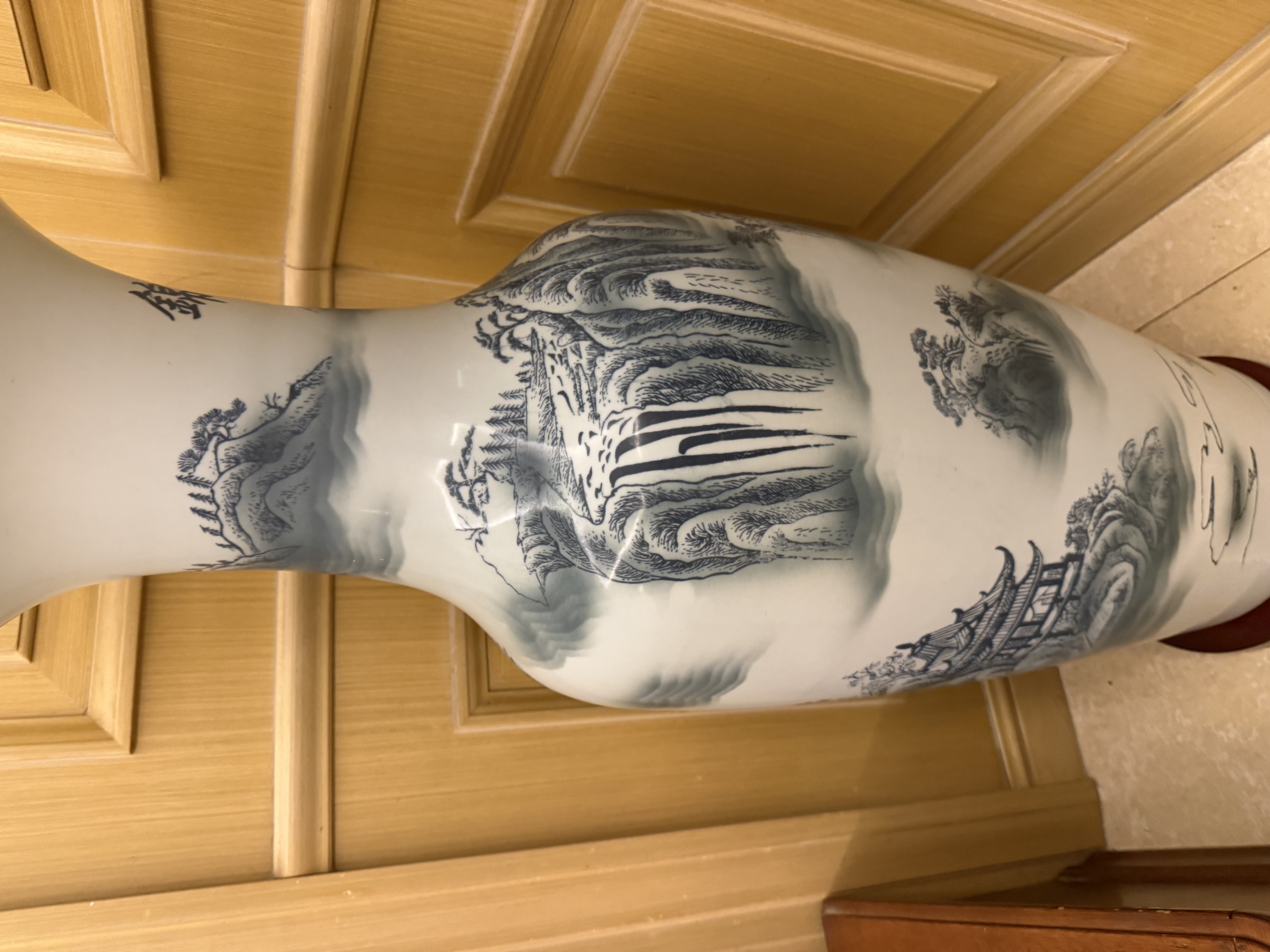 垚罄景德镇陶瓷器仿古裂纹青花落地大花瓶乔迁开业礼品客厅装饰摆件 锦绣山河 98CM 宽35CM单个 配底座 实拍图