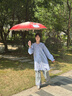 七麦麦全自动三折雨伞学生儿童晴雨伞环扣手柄可挂书包圆角防戳红色 实拍图