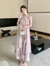 花花公子（PLAYBOY）法式气质挂脖连衣裙女夏季2026新款海边度假风气质收腰显瘦长裙子 紫色 L 110-125斤 实拍图