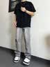 春夏季美式复古vibe裤子高街水泥灰色牛仔裤男宽松微喇叭直筒长裤 3566灰色 L 实拍图